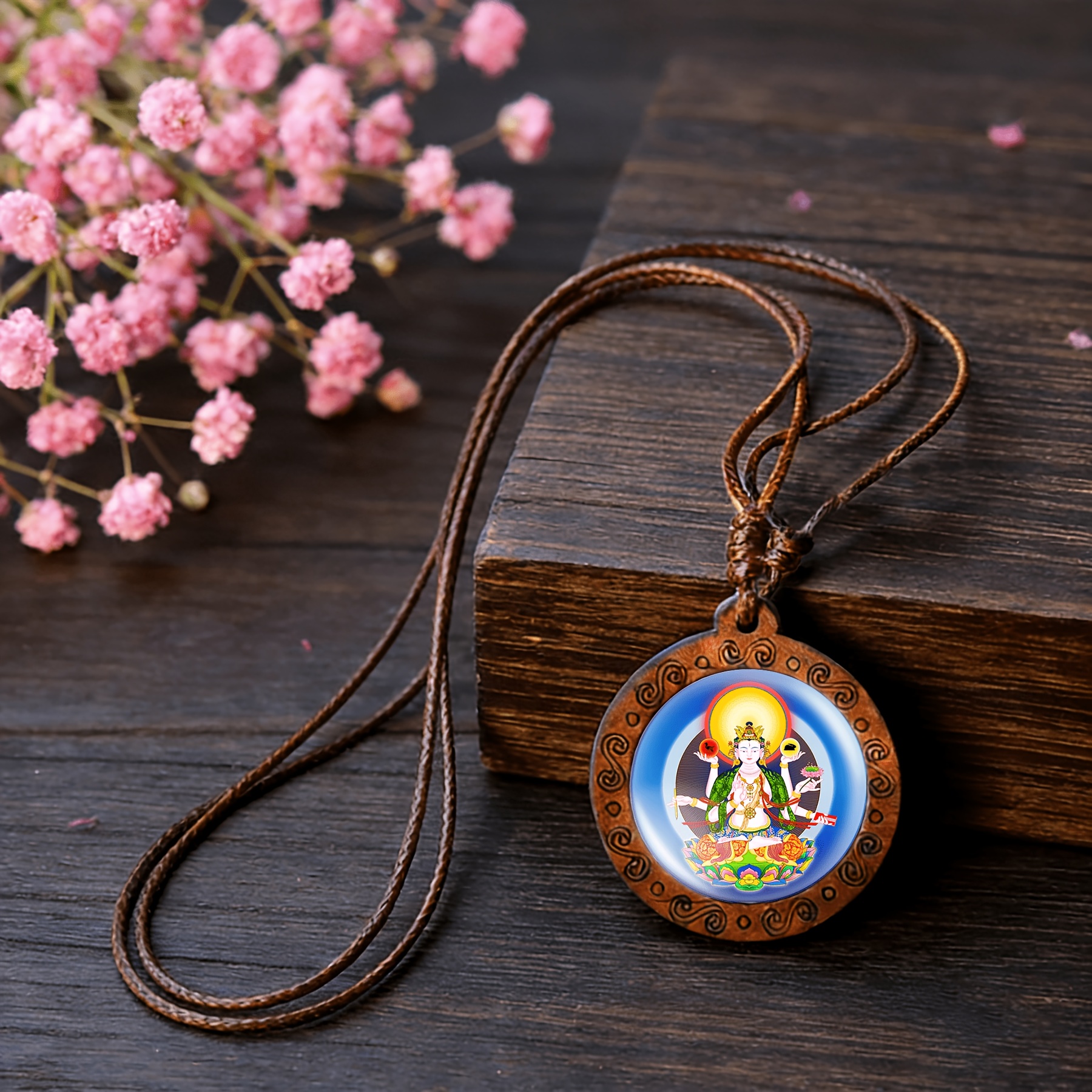 Handmade Vintage Necklace & Pendant, Reclaimed Wood Pattern
